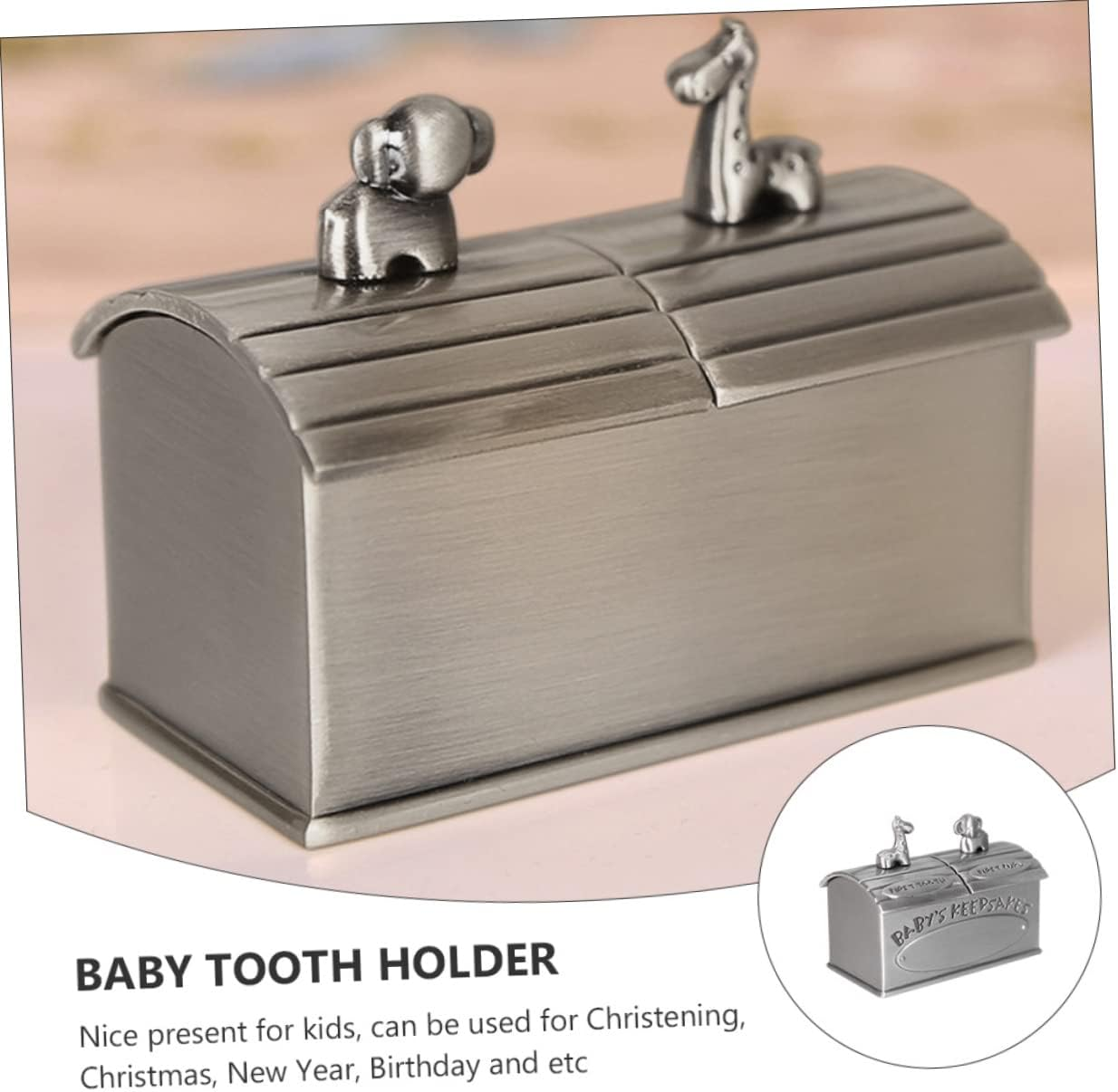 Abaodam Baby Keepsake Organizer and Tooth Storage Box for Boys and Girls, Metal Curly Hair and Milk Tooth Case, Antique Tin Finish, Baby Memory Storage for Nursery image number 6