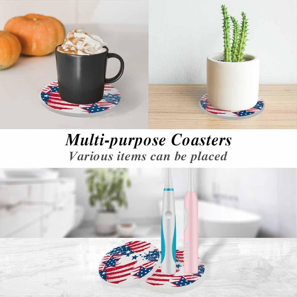 Ofloral American Elements Coasters for Drinks Stars Flag Stripes Art Graffiti National Day Cups Place Mats for Home Decor Set of 2, 4 Inch - Cute Alpaca image number 2