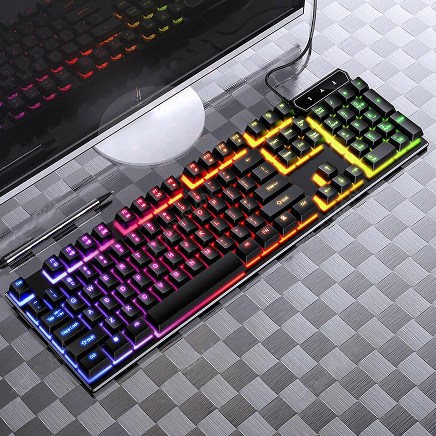 Gaming Keyboard Mouse and Mouse Pad Combo Set- Ergonomic Rainbow RGB Backlight USB Wired for PC Laptop for Working Gaming - Keyboard, Mouse, Pad (Black) - White image number 7