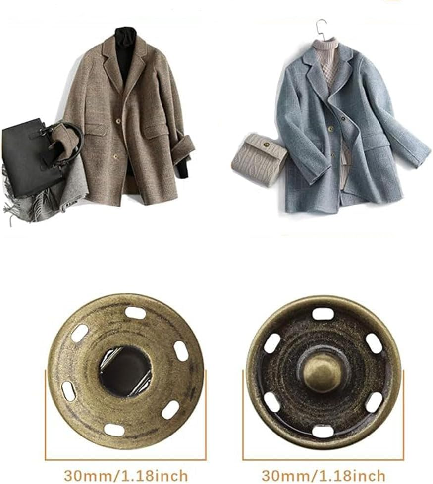 20 Sets 30Mm Copper Sew on Snap Buttons Press Studs Fasteners for Garment, Jeans, Bags, Jackets, Windbreakers DIY Sewing Clothing Accessories - Antique Bronze image number 5