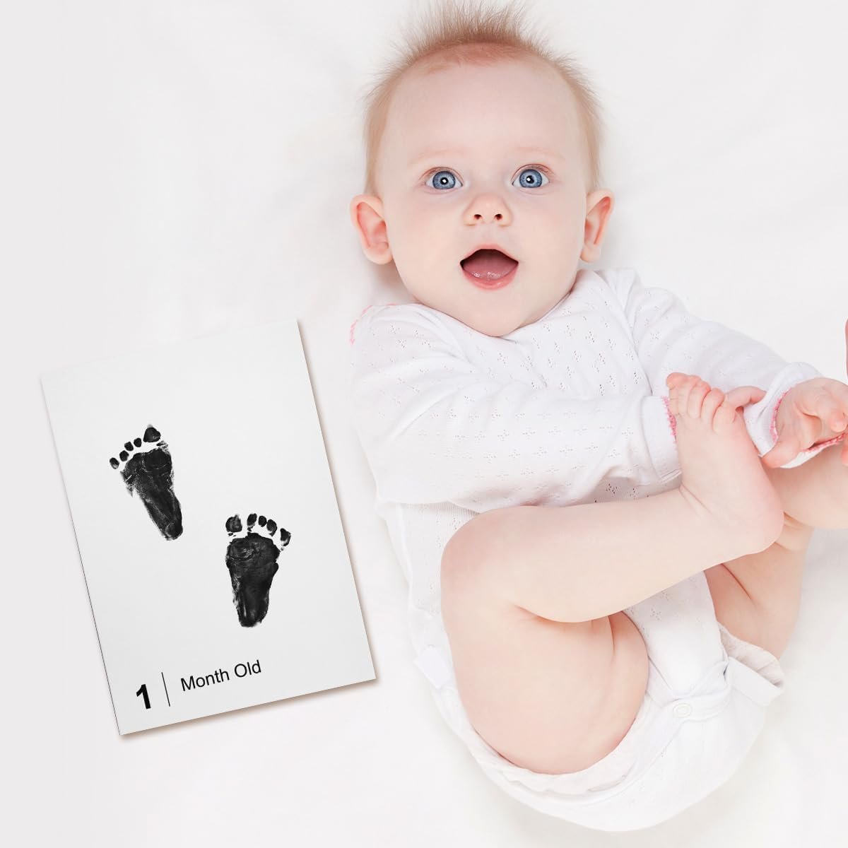15 PCS Baby Inkless Milestone Cards Hand Casting Kit, 12 Months Baby Gift Ink Print Hand and Footprint Kit, My First Cards Feet Book Print Kit, Baby Newborn Footprint Kit Baby Photo Album Keepsake Book Feet Stamp Postpartum Gifts Ink Impression (Green Gift Box with Album) image number 1