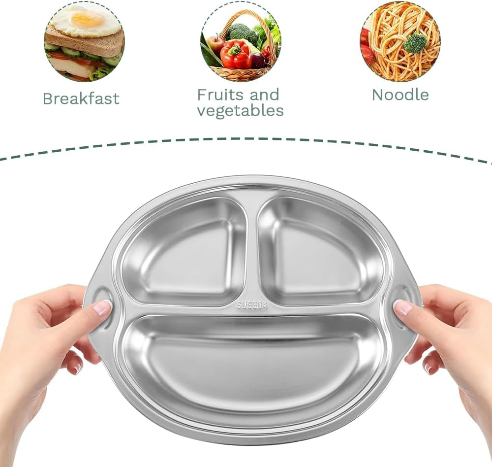 Stainless Steel Baby Suction Cup, Divided Dining Tray, Children'S Tableware Toddler Dining Tray, Baby Food Suction Cup Non-Slip Bowl, Suitable for Babies, Toddlers and Children image number 1
