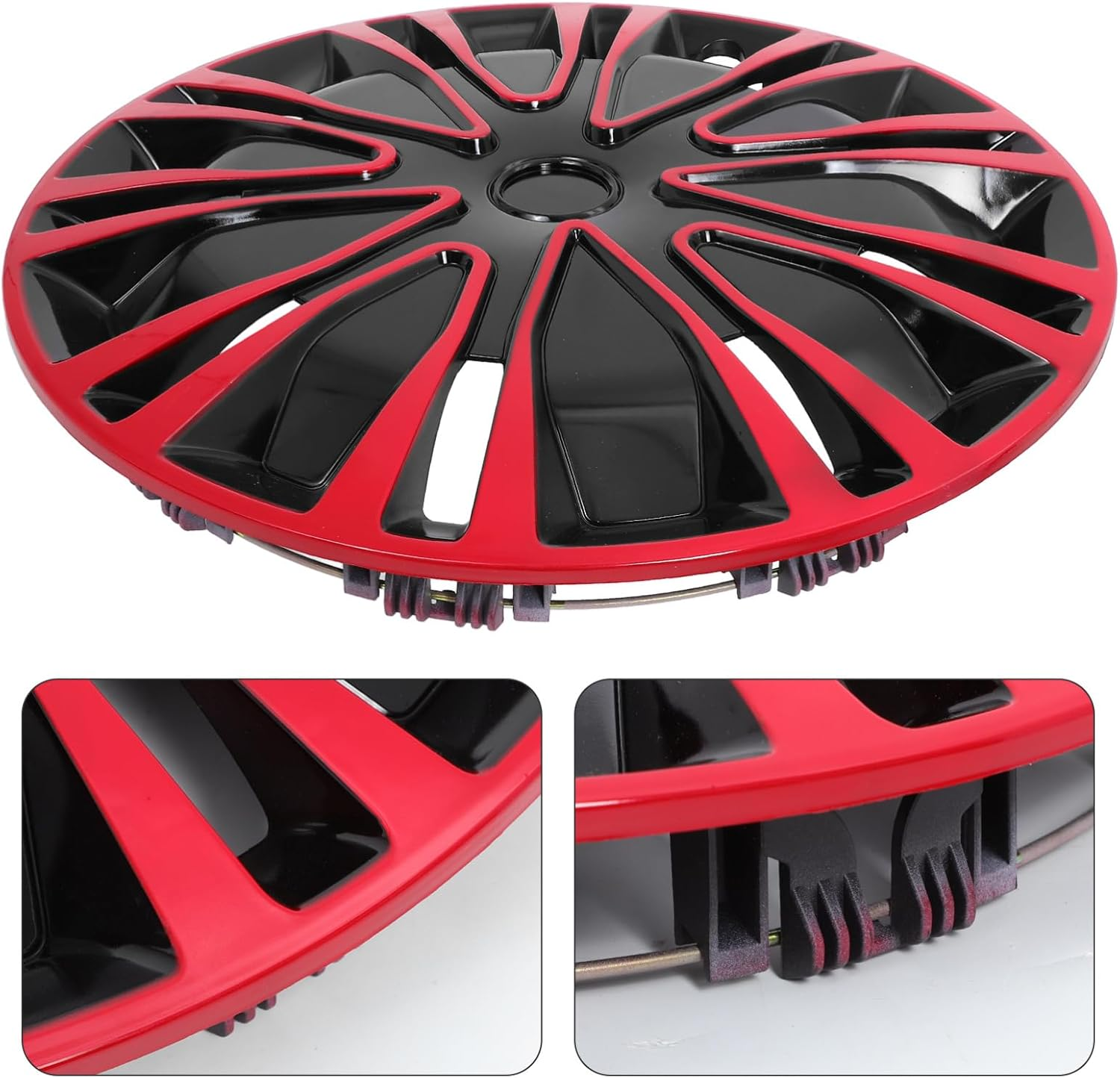 LALADEFIEE 14-Inch Car Hubcaps Decorative Hub Cover Red Black 2-Tone Universal Wheel Rim Covers Automotive Wheel Hub Caps for Cars image number 2