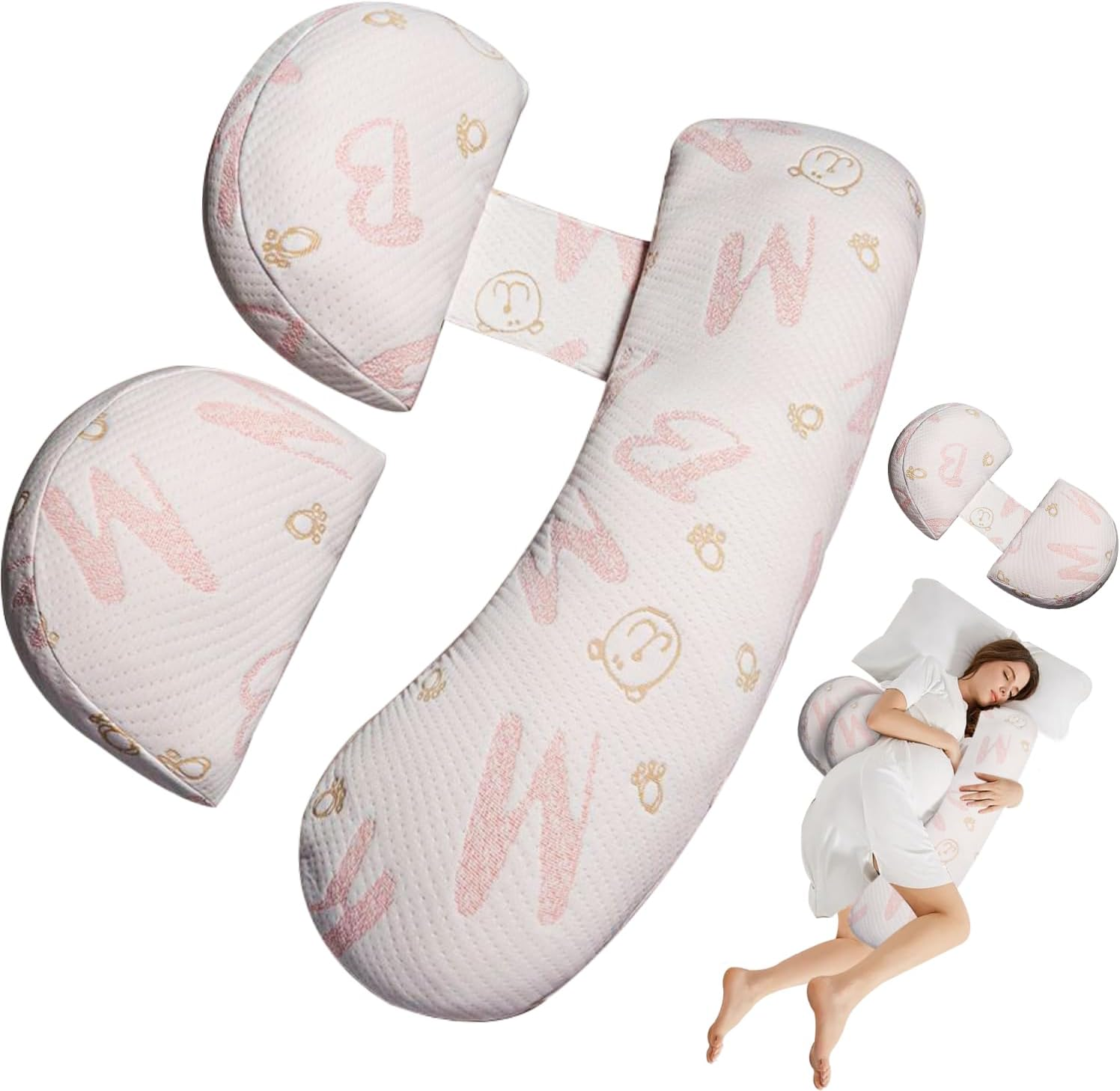 Pregnancy Pillow for Sleeping, Maternity Pillow Support for HIPS, Backs, Legs, Maternity Pillow with Detachable and Adjustable Pillow Cover