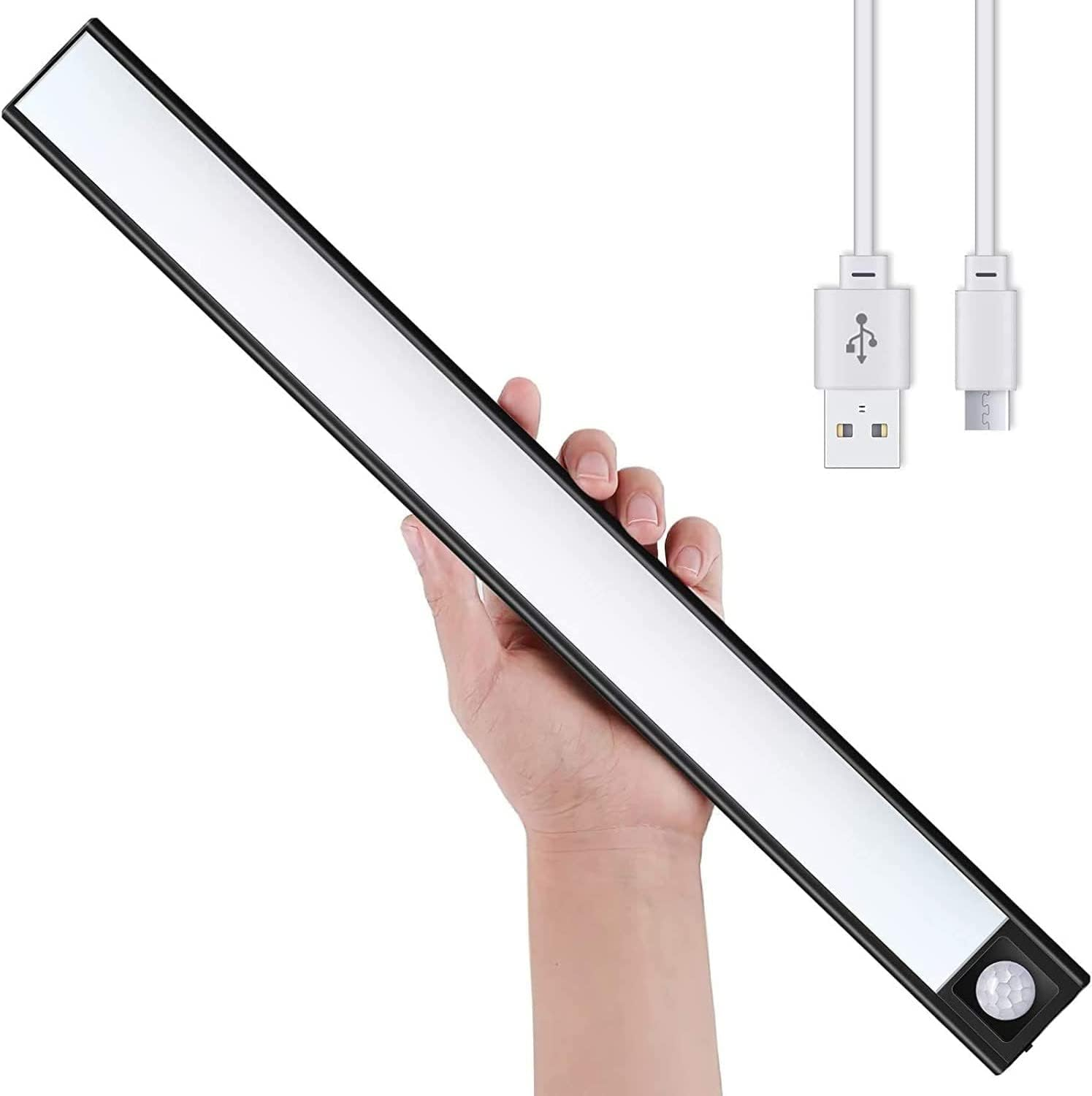 LED under Cabinet Light, Motion Sensor Lights Indoor Rechargeable 30Cm 54LED Closet Lighting, Wireless Night Light for Cabinet, Drawer, Wardrobe, Kitchen (Silver-White)