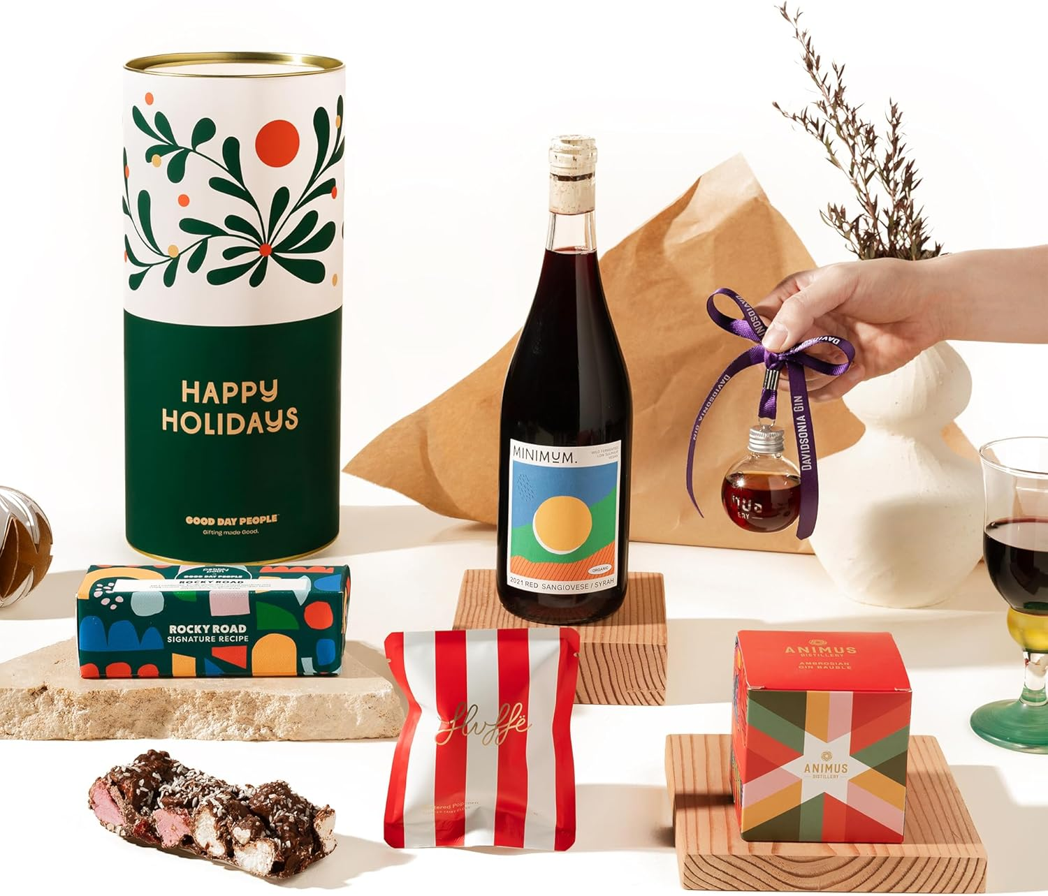 Wine and Chocolate Gift Hamper | Carolling Candice Gift Hamper by Good Day People | Luxury Christmas Hamper, Festive Gift Box, and Gourmet Gift Set for the Holidays | with Animus Gin Bauble, Rocky Road, Fluffe Fairy Floss & Gourmet Chocolate &ndash; Gift Box for Celebrations & Christmas Gifting (Red Wine) image number 5