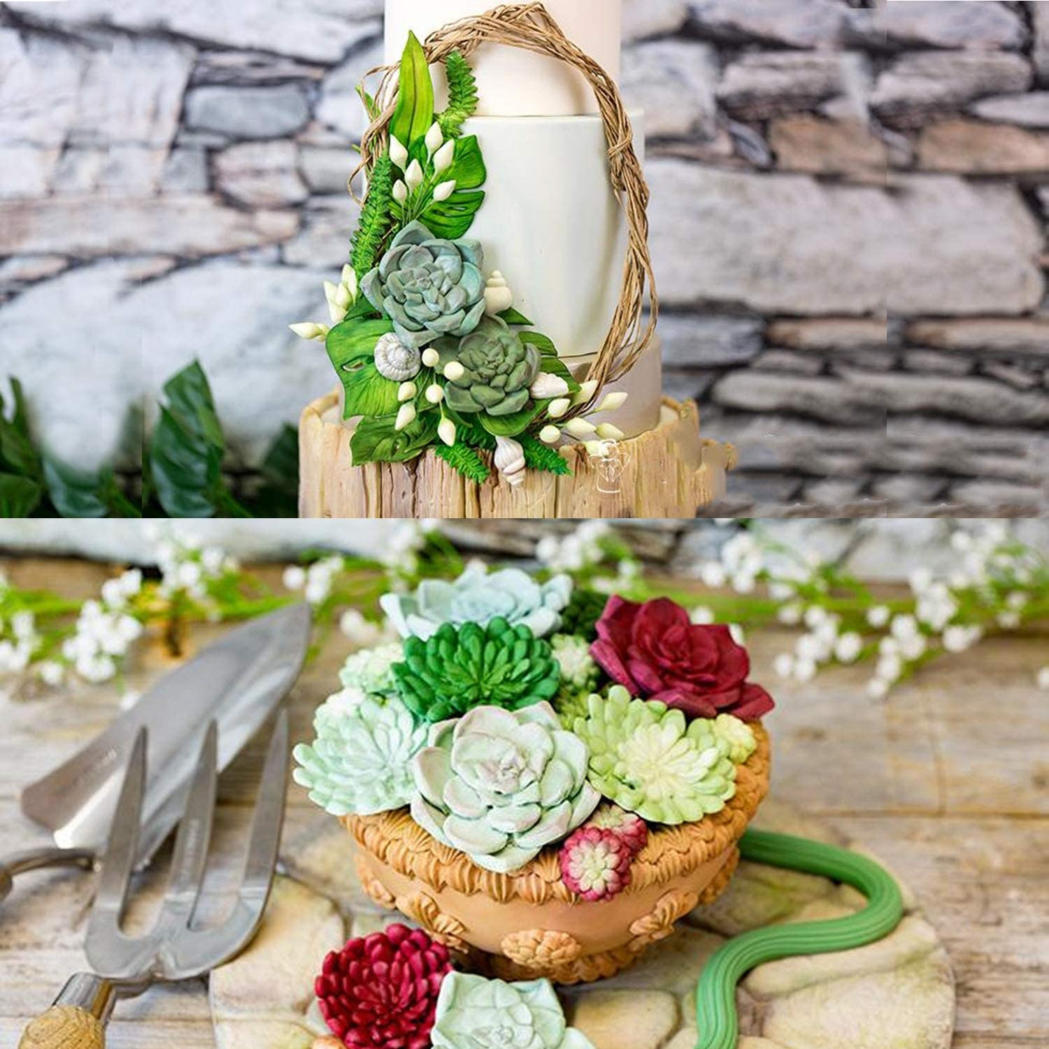 2PCS Fondant Mold Succulent Silicone Fondant Mold Fern Fondant Mold Succulent Leaves Silicone Candy Molds Cake Decoration Molds Gumpaste 3D Silicone Molds for Polymer Clay, Cupcakes, Resin Sugarcraft image number 5