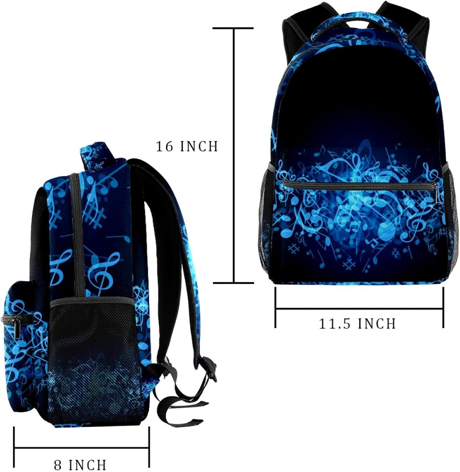 Blue Music Note Backpack Students Shoulder Bags Travel Bag College School Tote Backpacks image number 1