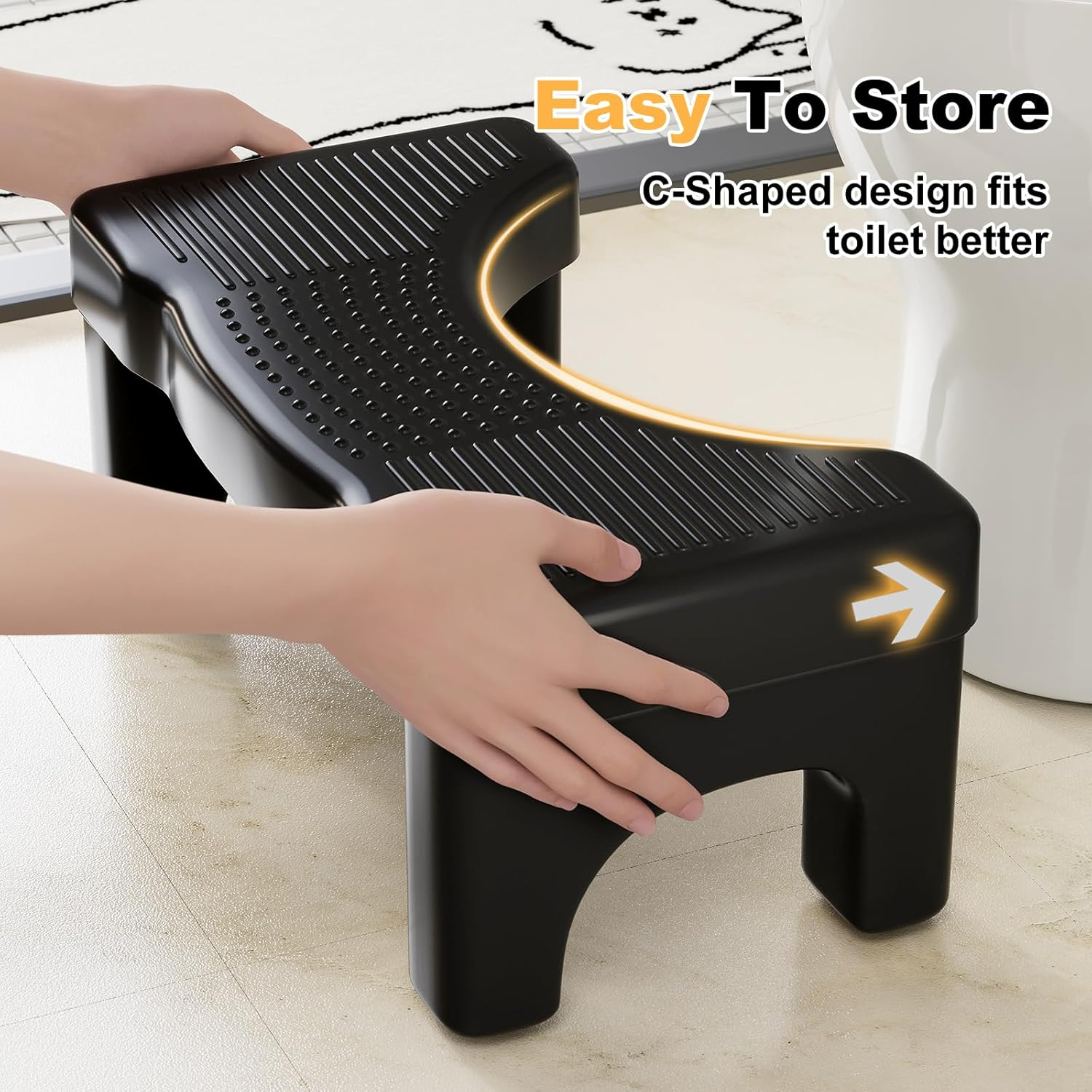 Black Toilet Stool Squat Adult, 7" Squatting Poop Stool for Toilets, Bathroom Foot Rest Stools for Pooping, Potty Toilet Step Stool for Toddlers & Adults, Non-Slip Pads image number 5