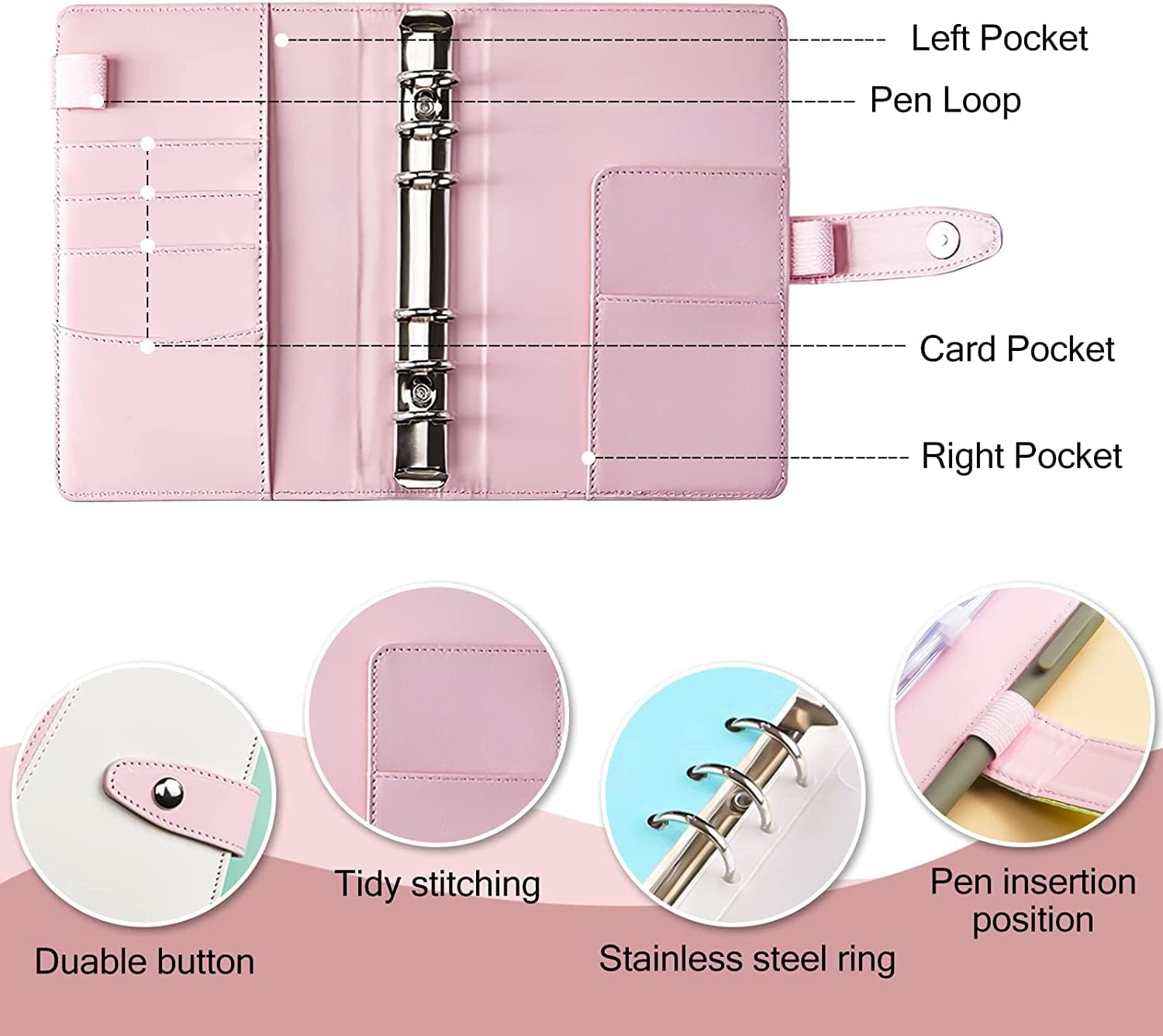 Budget Binder - A6 Size with Zipper Envelopes, 12Pcs Budget Planner and Cash Envelopes (Pink-White) image number 4