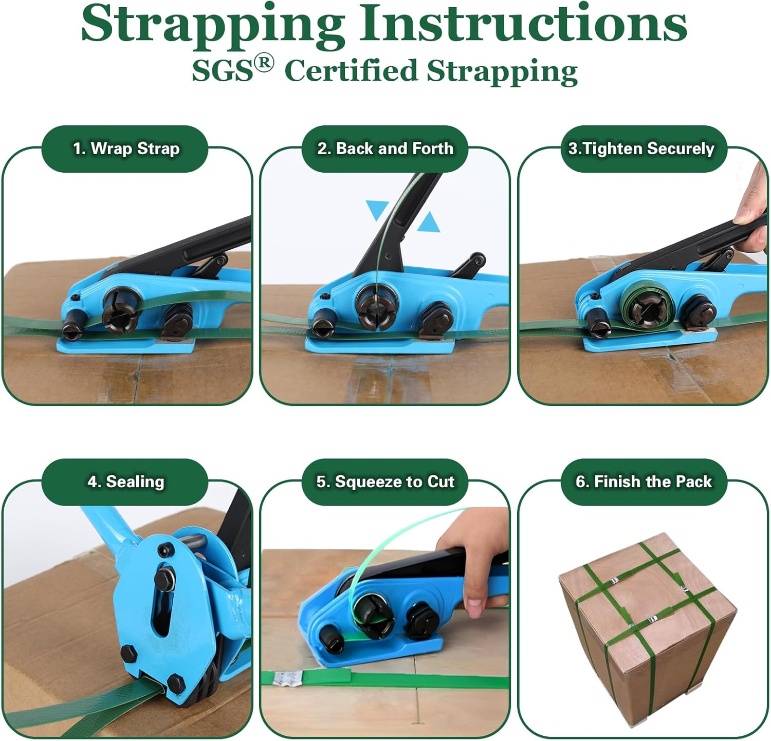 Packaging Strapping Kit, Banding Strapping Kit, Pallet Strapping Tool with 16MM Wide X 300M Length X 0.9MM Thickness Polyester Strapping Coil Roll, 60 Metal Buckles and Dispense Box image number 2