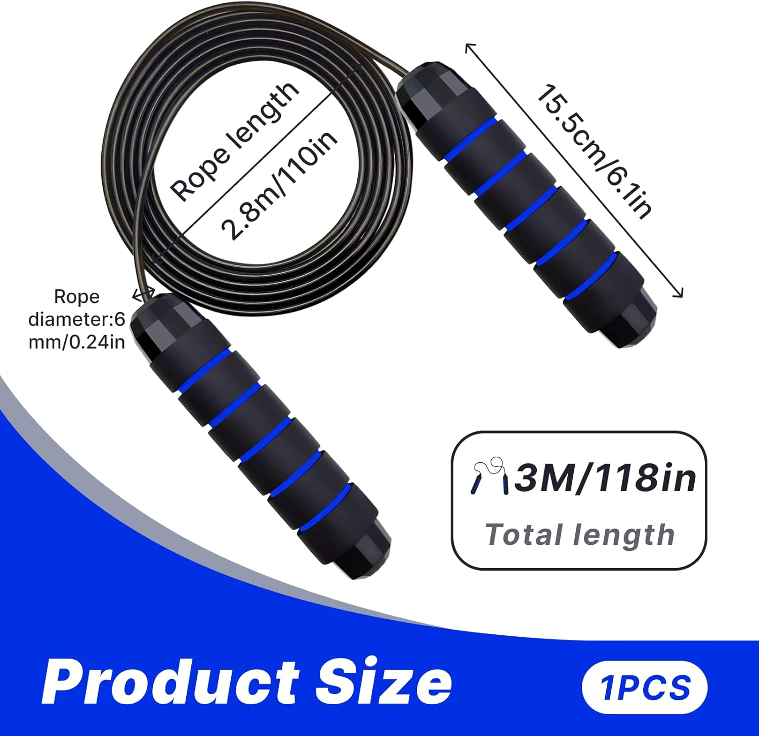Adjustable Jump Rope for Fitness Training, Skipping Rope with Stainless Steel Ball Bearings, Ergonomic Handles, and Tangle-Free Cable, Perfect for Boxing, MMA, Double Unders, and Cardio Workouts image number 3