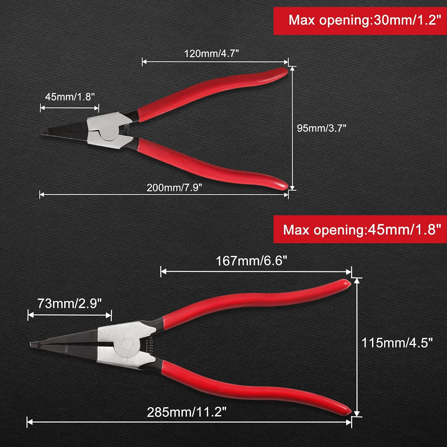 2 PCS Heavy Duty Lock Ring Pliers Set Flat Snap Ring Plier Special Circlip Pliers Reverse Retaining Ring Plier for Transmission Transfer Cases Ring Opening image number 5