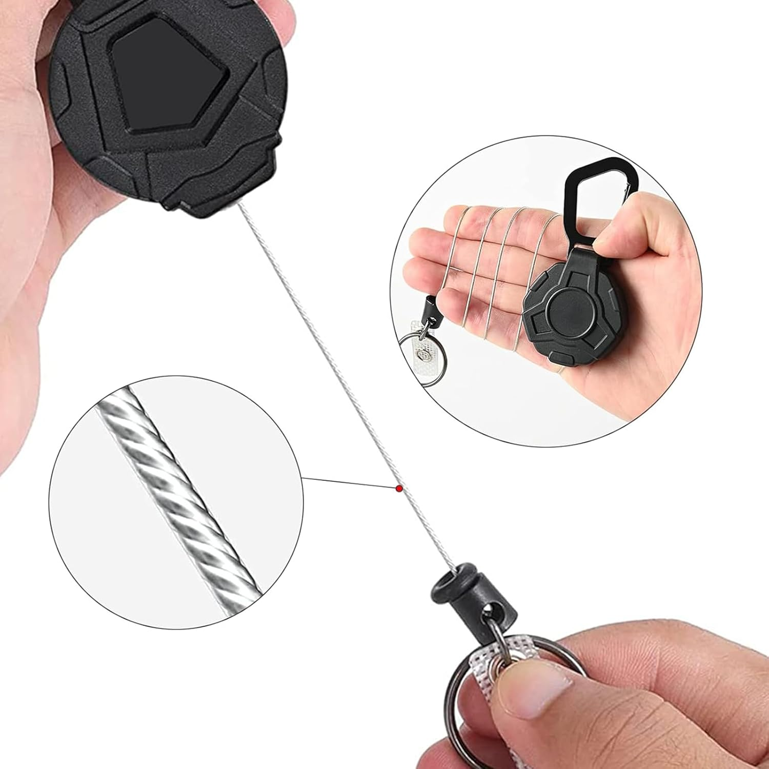 2 Pack Retractable Keychain, Lanyard Retractable Keyring Heavy Duty, ID Badge Reel with 81Cm Steel Wire Rope, Extendable Badge Holder with Clip - Black image number 2