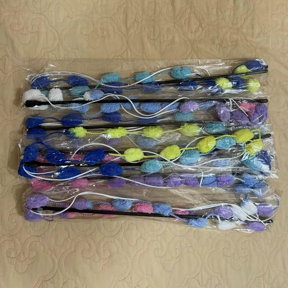 FRAINBOWZ 2Pcs Kitten Toys, Interactive Cat Teaser Rods with Colorful Ribbons, Plush Balls & Bells, Ideal for Indoor Play, Perfect for Kittens image number 3