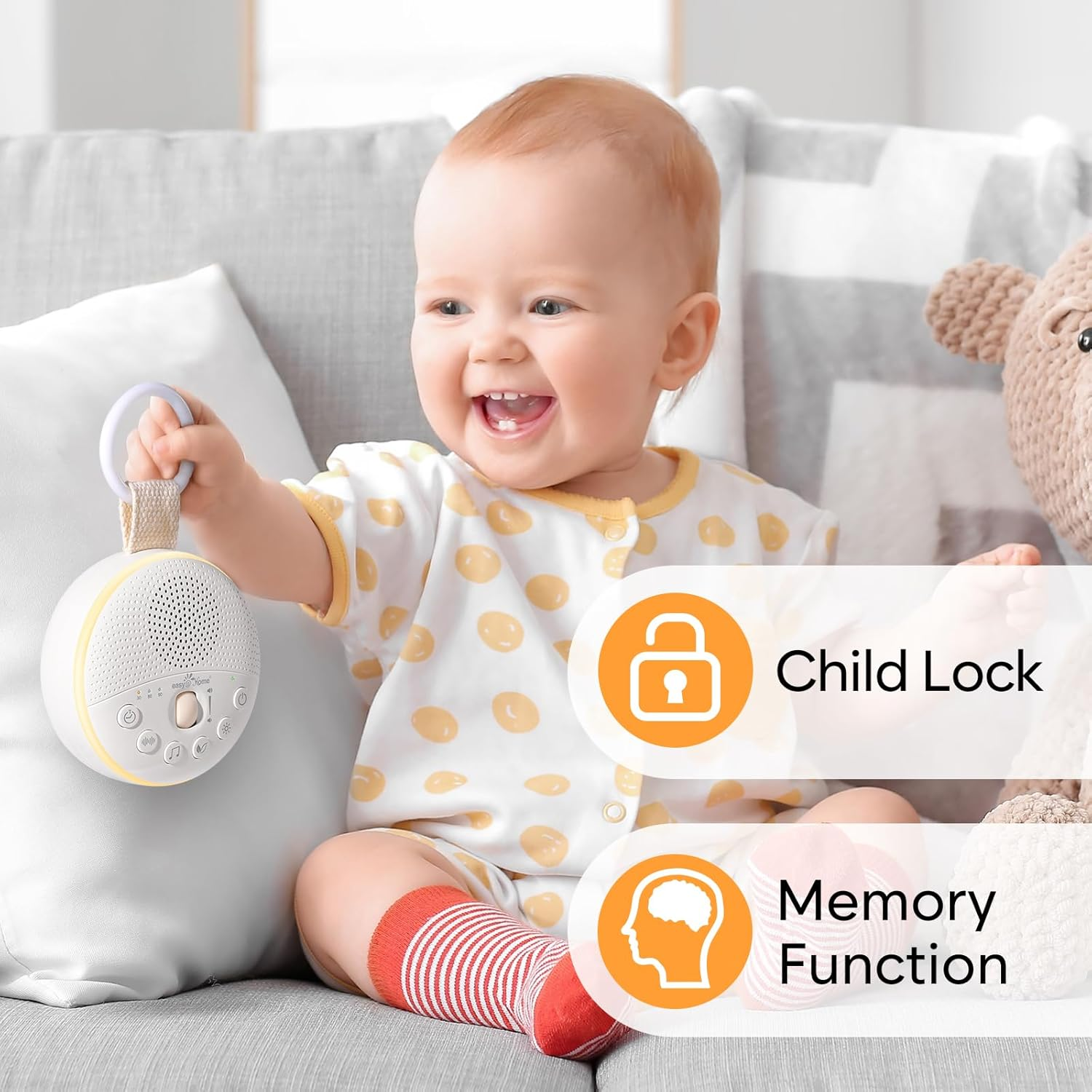 Easy@Home White Noise Machine: Portable Baby Sound Machine 34 Soothing Lullabies & Nature Sounds | 3 Timer Set | Night Light | Baby Essentials for Newborn | High Exact Roller Volume Control