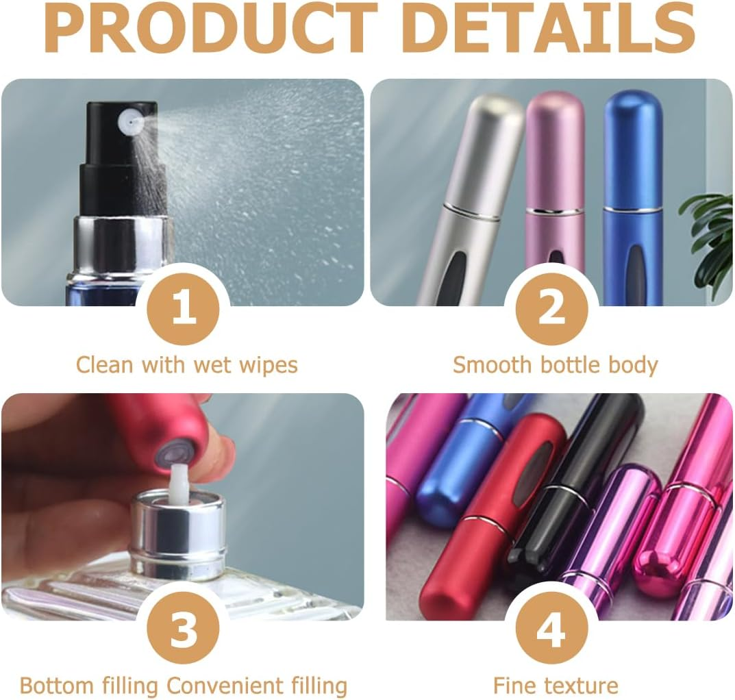 VAEIORP Set of 4 5Ml Perfume Spray Bottles - Refillable with Viewing Window, Ideal for Travel and Everyday Use image number 3