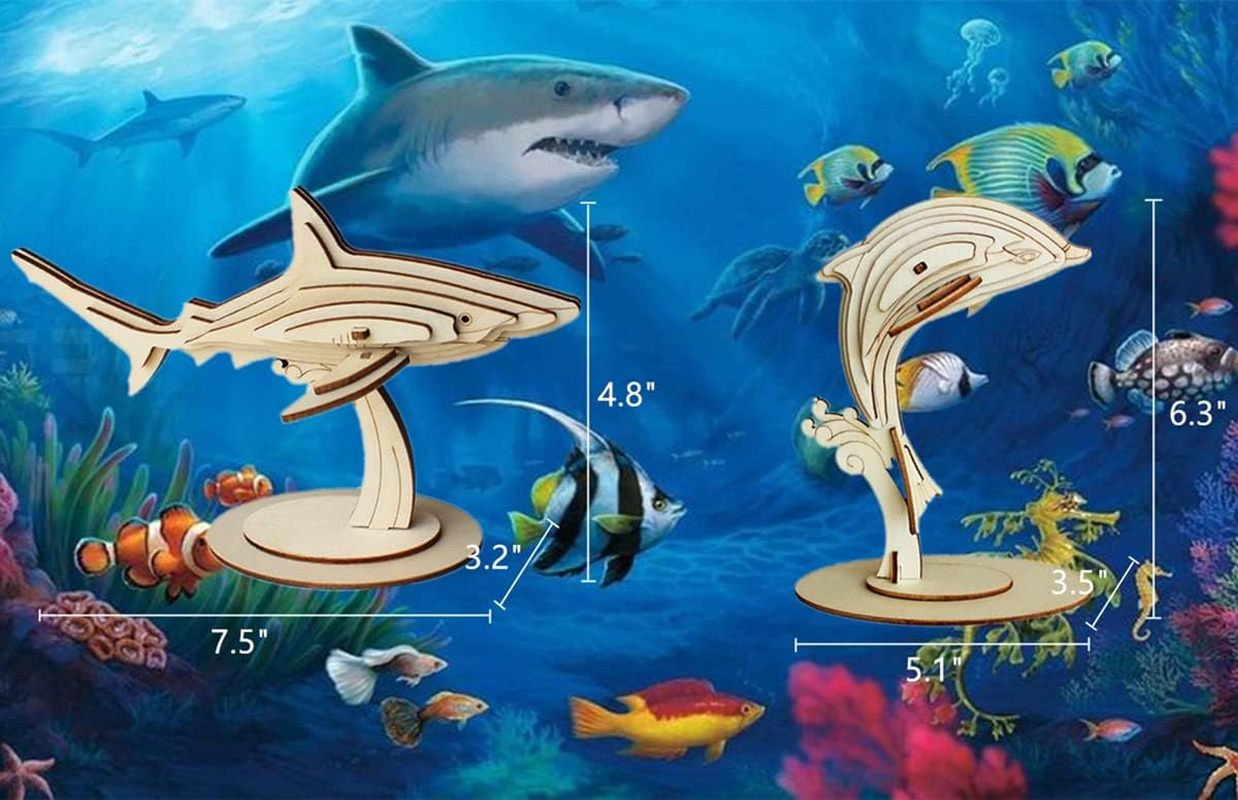 3D Wooden Sea Animal Puzzle - 6 Piece Set Wood Sea Animals Skeleton Assembly Model Kits - Wooden Crafts DIY Brain Teaser Puzzle - STEM Toys Gifts for Kids and Adults Teens Boys Girls image number 4