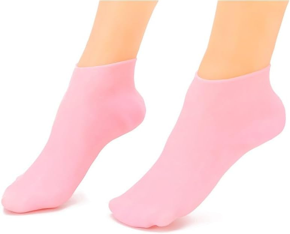 2 Pairs Thickened Silicone Socks for Women,Silicone Moisturizing Socks for Dry Cracked Feet,Foot Spa Socks for Cracked Heels,Softening Rough Skin and after Pedicure Care (White，Pink, One Size) image number 1