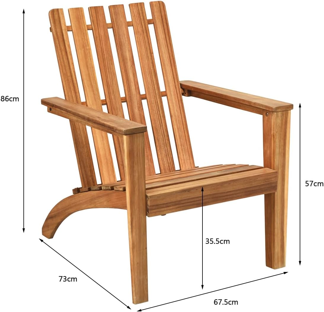 Costway Wood Adirondack Chair, Patio Lounge Chair with Ergonomic Backrest and Armrest, Sturdy Wooden Structure, Classic Outdoor Adirondack Chair for Deck, Yard, Garden (Natural) - Gray image number 6