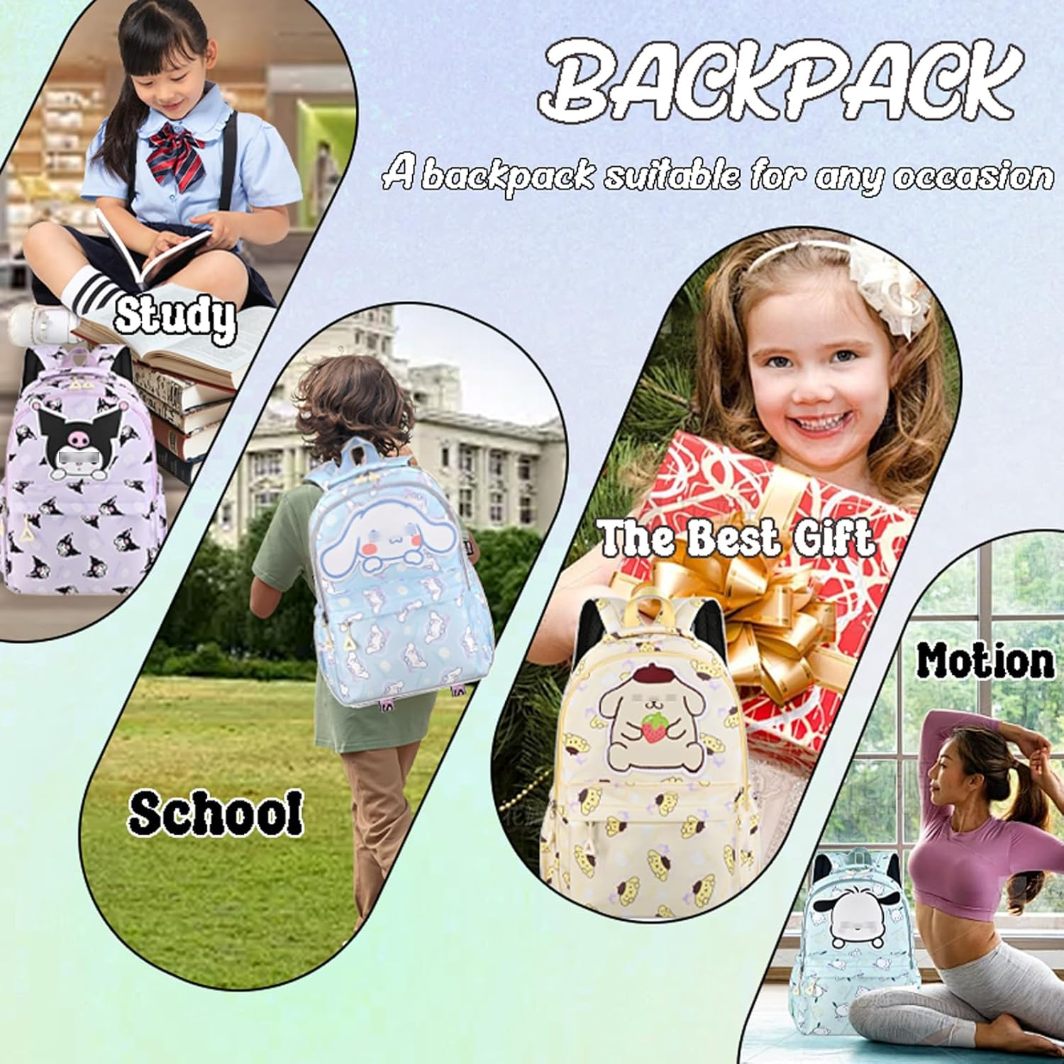 Roffatide Anime Cinnamorol All over Print Casual Backpack Laptop Backpack Travel Hiking Rucksack image number 6