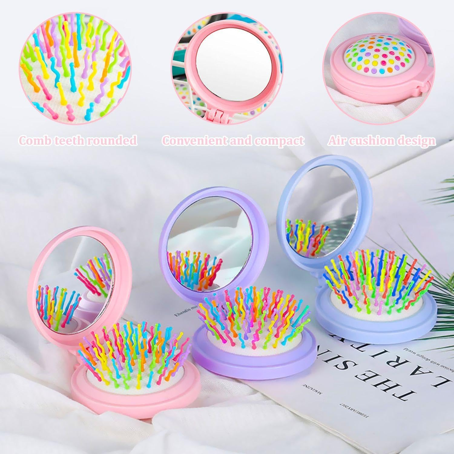 4-Piece Foldable Pocket Brush, Hair Brush with Mirror, Travel Brush, Mini Hair Brush, Folding Mirror, Foldable Brush image number 3