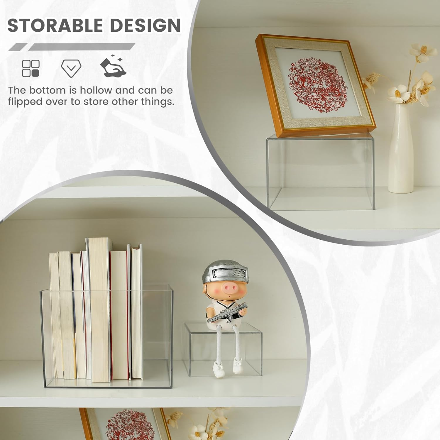 6 Pcs Acrylic Box with Hollow Bottom 6 Different Sizes Buffet Risers Stackable Buffet Stands Reusable Food Stands for Party Buffet Table (Clear(3 + 4 + 5 + 6 + 7 + 8 Inch ))