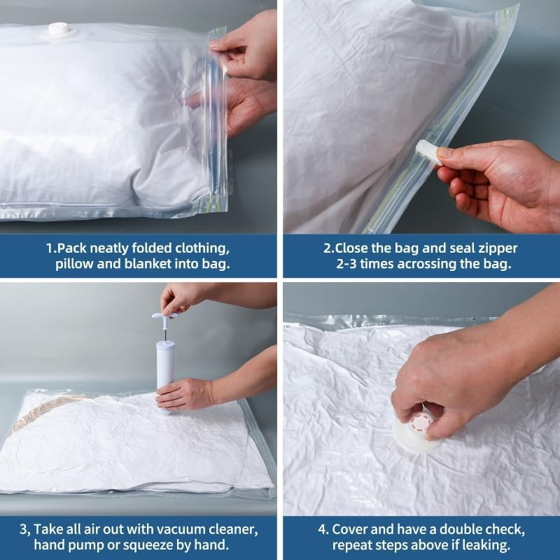 8 Pack Vacuum Storage Bags with Hand Pump, Space Saver Bags (2 Jumbo/2 Large/2 Medium/2 Small) Compression Storage Bags for Comforters and Blankets, Vacuum Sealer Bags for Clothes Storage. image number 3