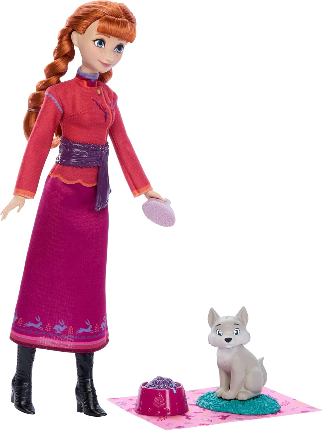 Disney Princess Frozen Anna Fashion Doll & Wolf Cub Figure with 4 Accessories Including Animal Bed & Blanket, Inspired by Animals of Arendelle image number 2