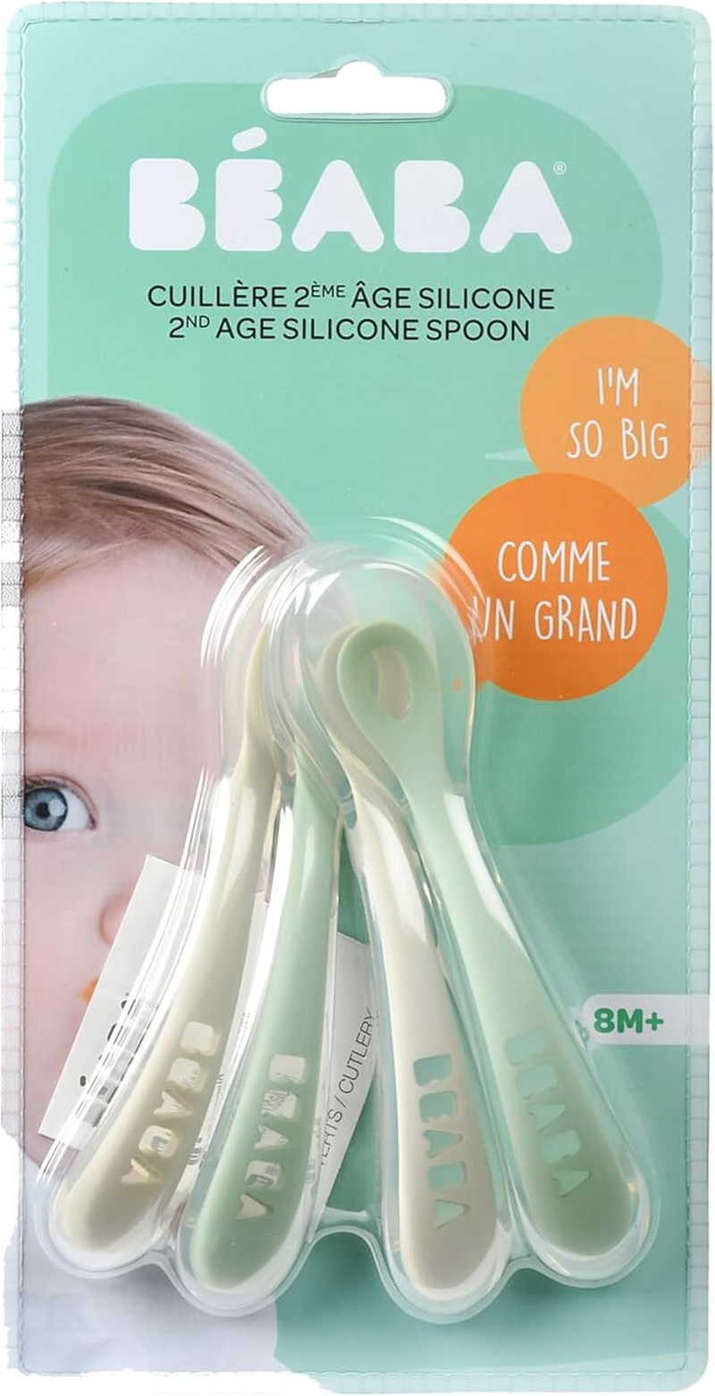 Beaba 2Nd Stage Soft Silicone Spoons, Velvet Grey/Sage Green (4-Piece Set) image number 3