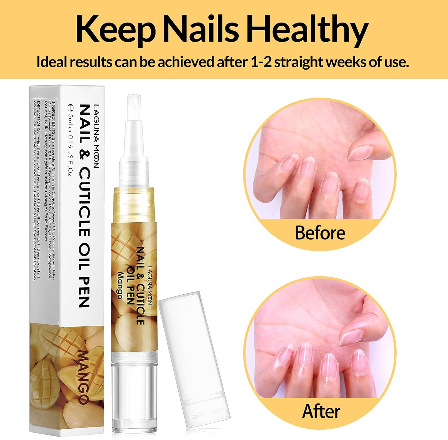 Lagunamoon Cuticle Oil Pen for Nail Care, 5Ml Nail Oil Pen with Natural Ingredients to Moisturize and Nourish Dry Nails and Cuticles, Cuticle Oil to Prevent Nail Cracking and Hangnails, Mango image number 5