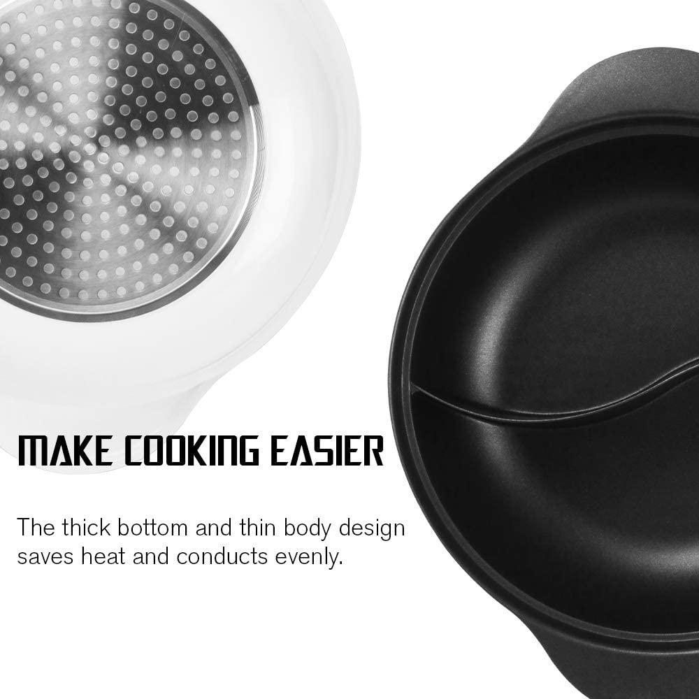 Hot Pot with Divider for Induction Cooker Dual Sided Soup Cookware Two-Flavor Chinese Shabu Shabu Pot for Home Party Family Gathering, 4.5 Quart (White)