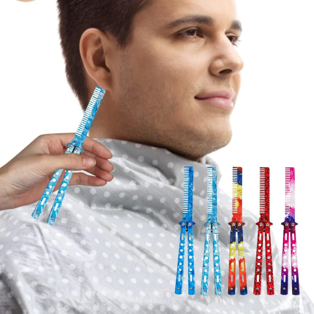 Butterfly Knife Comb,Stainless Steel Comb Trainer Unsharpened Slice Butterfly Training Comb for Beginner Aqua Blue - Colorful image number 5