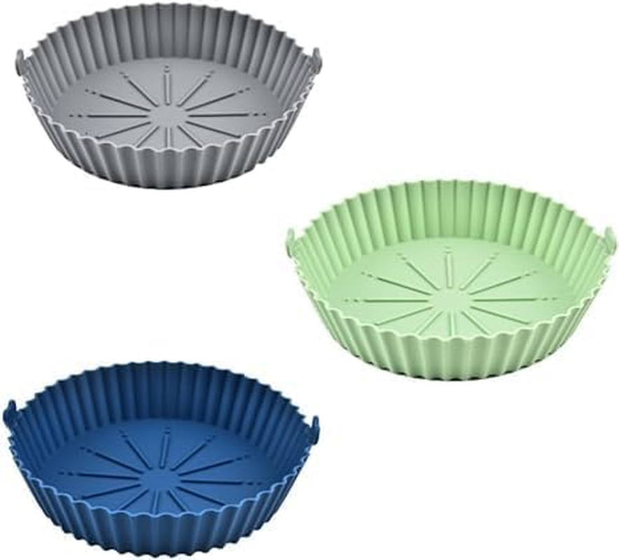FUNNTY Air Fryer Silicone Liners,Round Silicone Tray 6.5 Inch, 3 Pack Air Fryer Silicone Baking Tray, Food Grade Air Fryer Silicone Pot, Reusable Airfryer Basket for Kitchen Oven Accessories