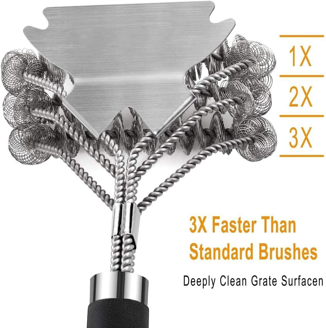 Mumoo Bear BBQ Grill Cleaning Brush, 18 Inch Long Heavy Duty 3 Rows Stainless Steel Barbecue Cleaner Brush with Scraper Accessories for BBQ Grill Tools Including Gas, Charcoal and Electric Grill image number 3