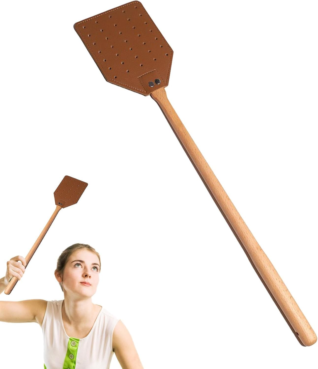 Heavy Duty Leather Fly Swatter - Portable Fly Swatters Leather Flyswatter - Ergonomic Manual Swatter with Comfortable Grip for Home Garden Terrace Kitchen