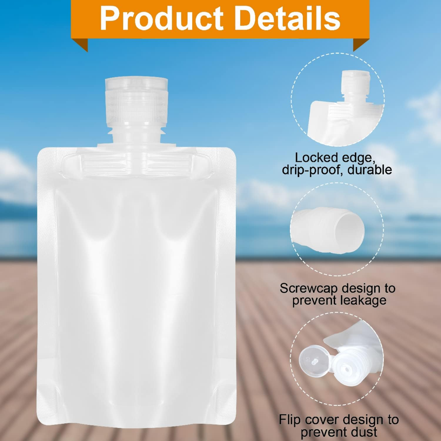 HQLESHUI 3 Sizes 30Ml/50Ml/100Ml Travel Size Refillable Empty Squeeze Pouch, Stand up Pouch for Toiletry, Lotion Shampoo Shower Gel Squeezable Bags, Leakproof Cosmetic Containers, Pack of 18, Pack of 18 image number 4