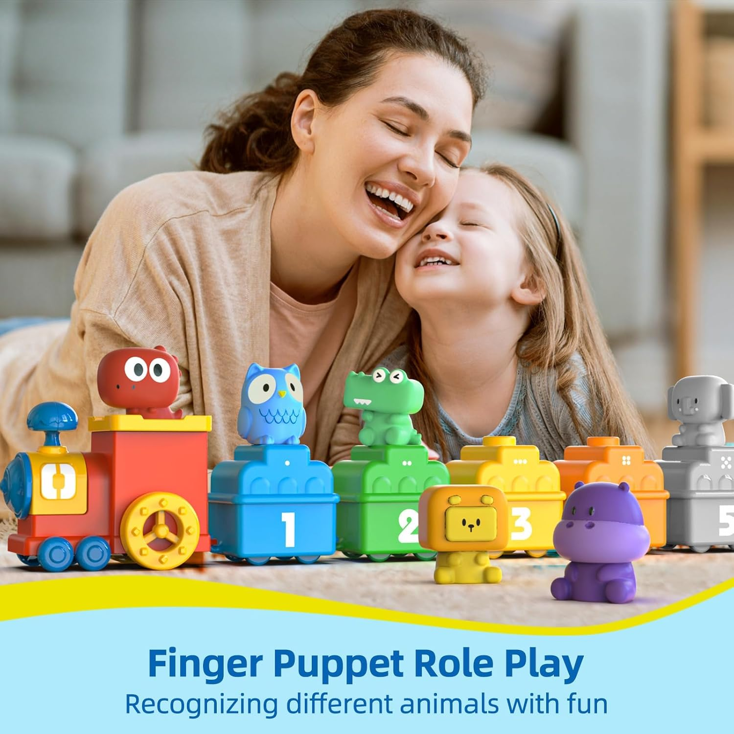 Educational Toy for Toddlers Age 1 2 3, 10-Piece Train Engine Pairing Set with Hand Puppets TEM Learning, Color Matching & Motor Skills Activity Christmas Birthday Baby Boys Girls image number 4