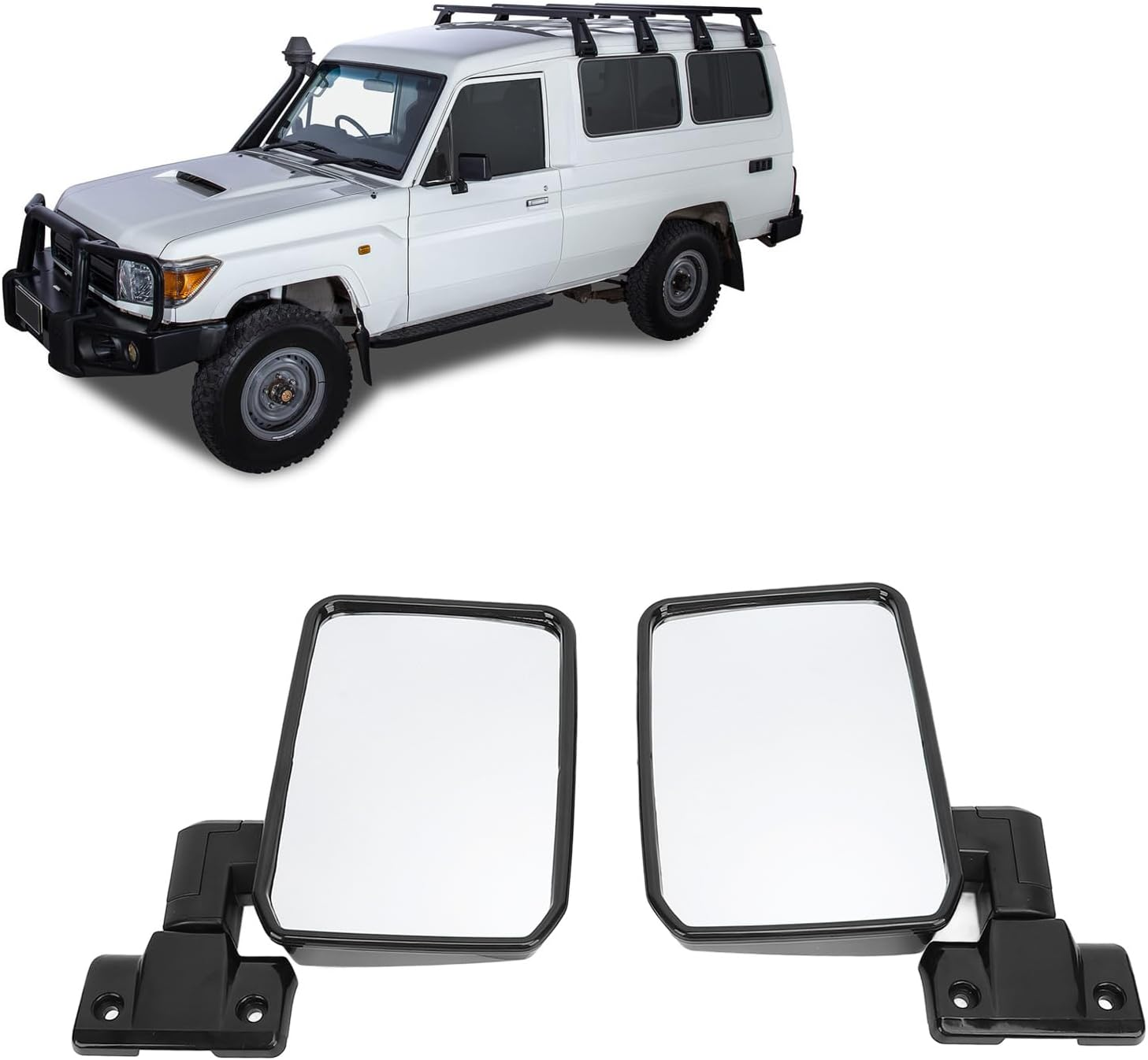 Side View Mirror Replacement, Driver and Passenger Side Door Mirror for Landcruiser 70 75 78 Series 1985‑2013, Driver & Passenger Side Mirror, Left Right Rearview Mirror (Long image number 2