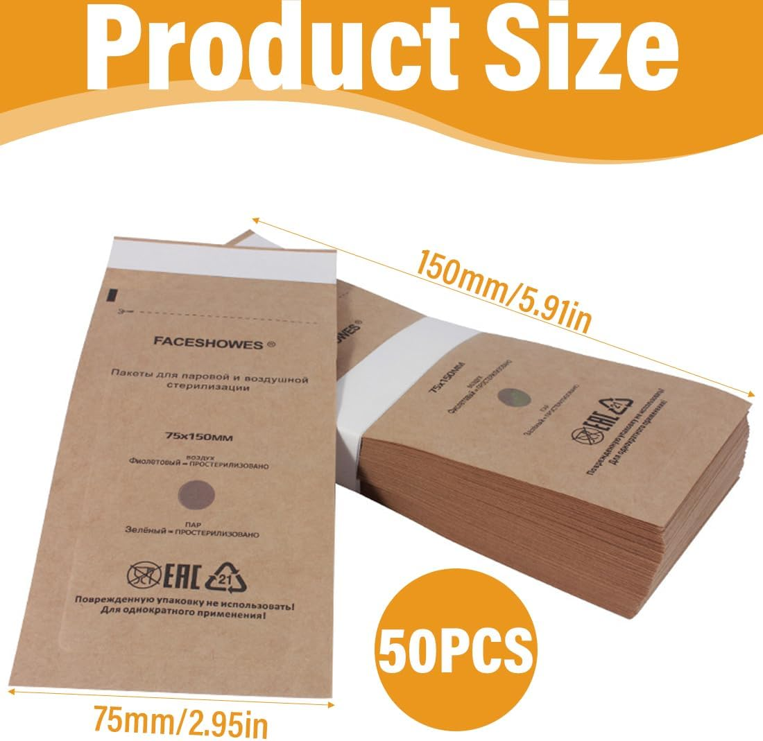 Weddhuis Sterilisation Bags Pack of 50 Self Sealing for Cosmetics and Nail Tools (75 X 150 Mm)