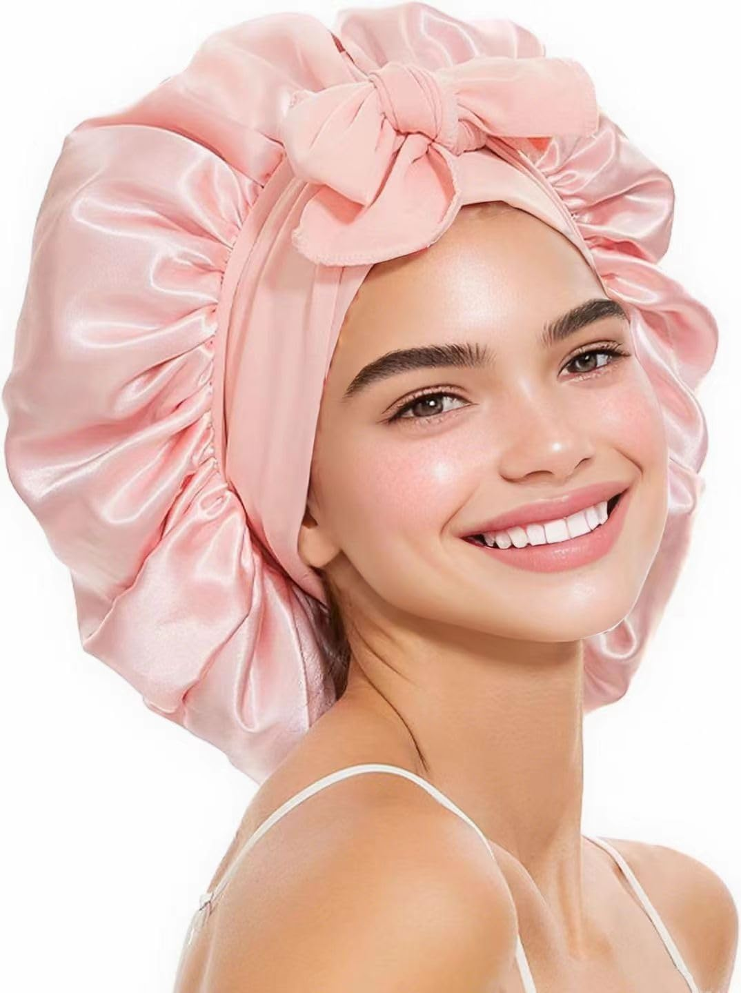2 Pcs Large Silk-Like Bonnet for Sleeping, Satin Hair Bonnet for Sleeping with Tie Band, Silky Soft Night Satin Bonnets for Women Men Natural Curly Hair Shower Cap,Imitation Silk Sleep Cap