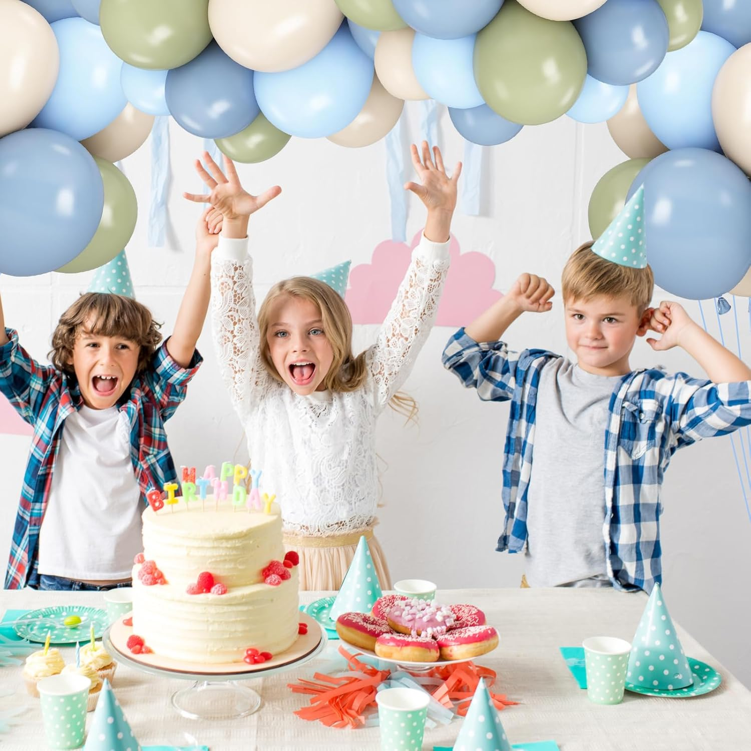 Homiliky Sage Green & Blue Balloons 30PCS - Latex Balloons for Baby Shower, Boho Wedding, Birthday Party Decor - Olive Green, Dusty Blue, Beige Cream Balloon Kit image number 2