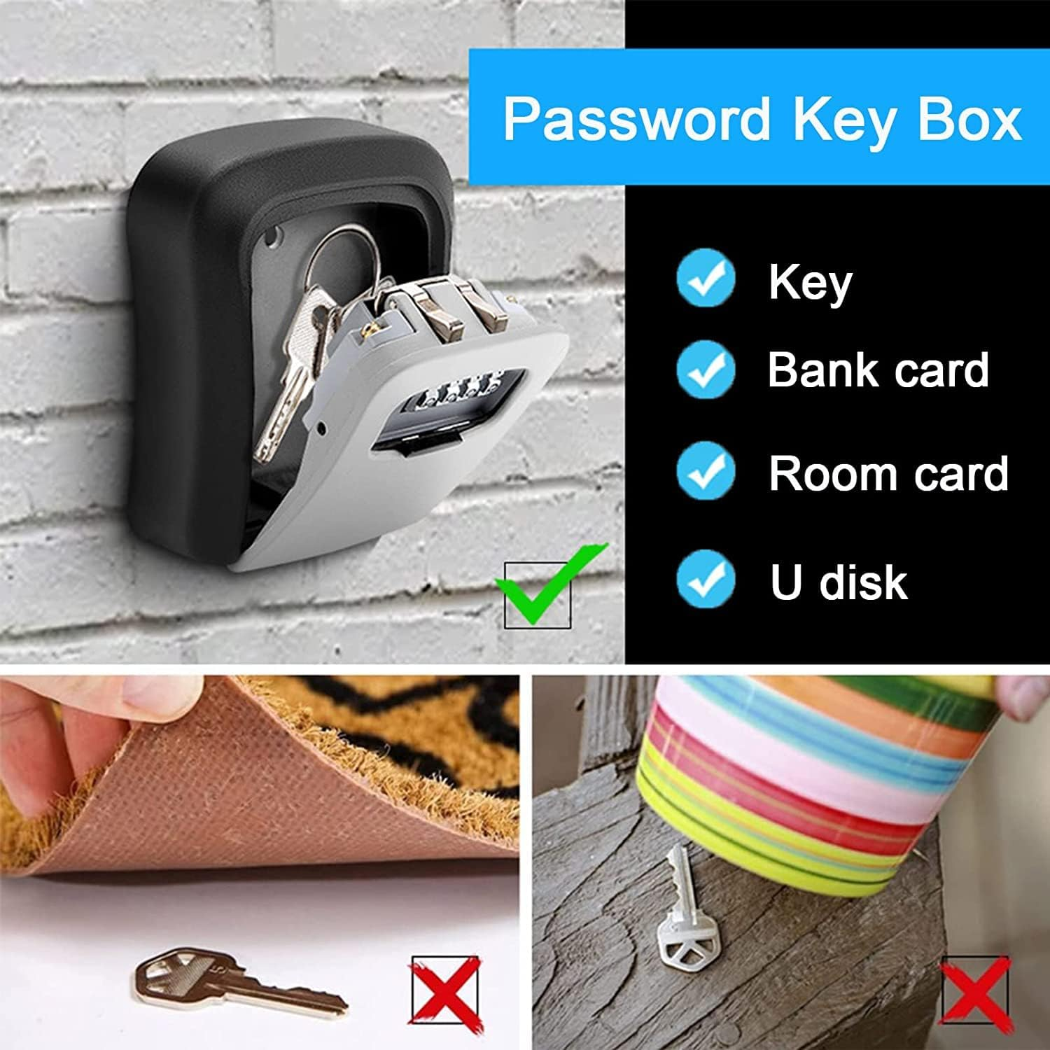 Key Cabinet Wall Mounted, Outdoor Key Lock Box, Keychain with 4-Digit Combination, Waterproof and Safety Lock Box, Key Safe Outdoor for Home Garage School Elderly Parents Key Cabinet image number 1