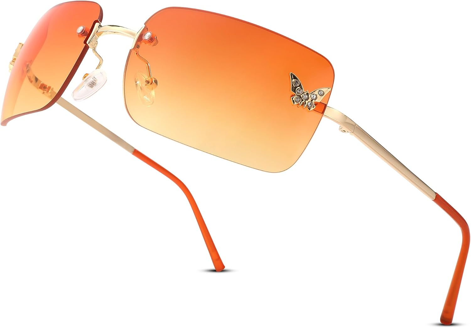 Revemo Rectangle Rimless Sunglasses for Women Retro Trendy Square Sun Glasses Vintage Shades - C1 Silver/Gradient Grey+Silver/Gradient Pink image number 5