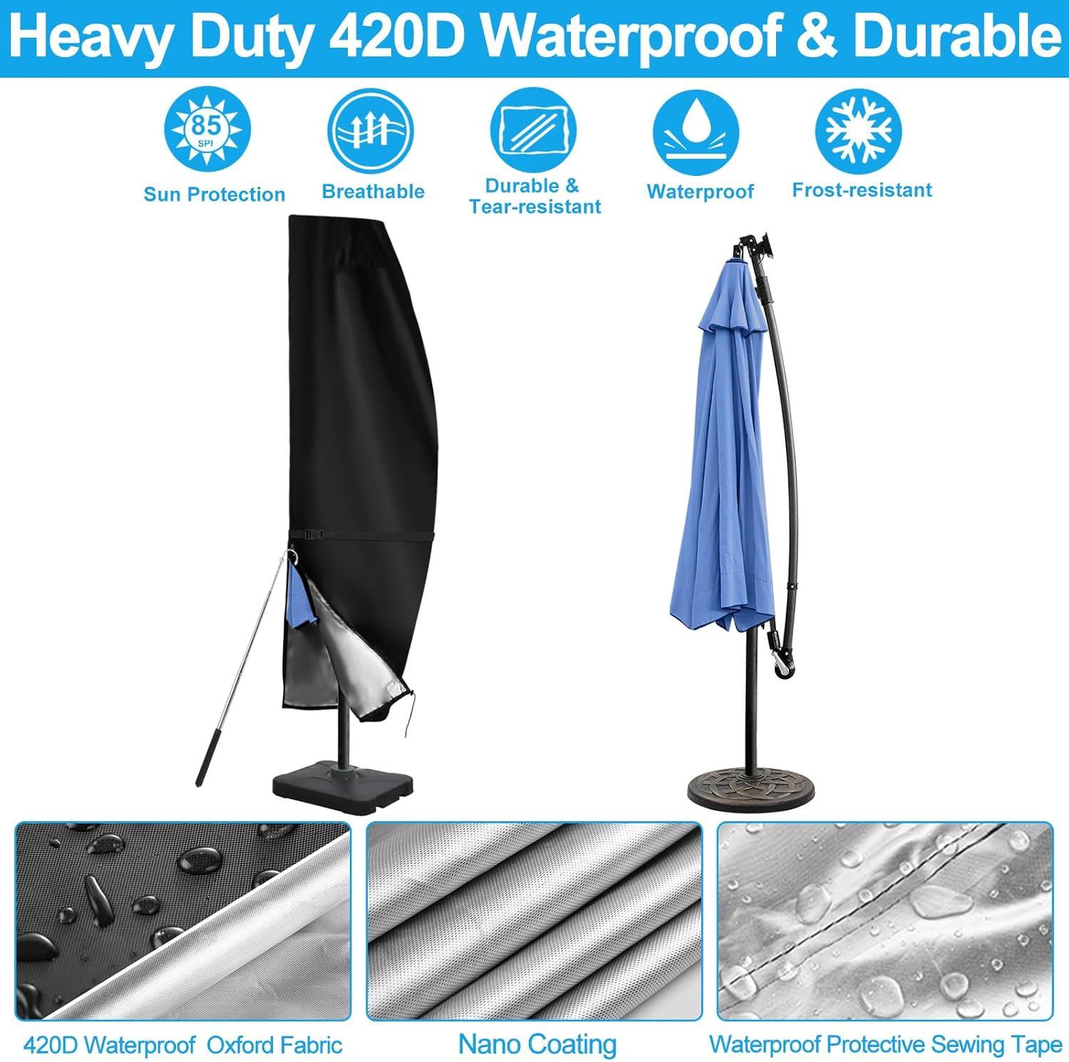 Offset Patio Umbrella Cover,420D Waterproof Umbrella Outdoor Patio Cover,Fits Cantilever Offset Umbrella 11FT to 13Ft,Cantilever Umbrella Cover with Top Vent,Dust,Anti-Uv,Hem Drawstring Design