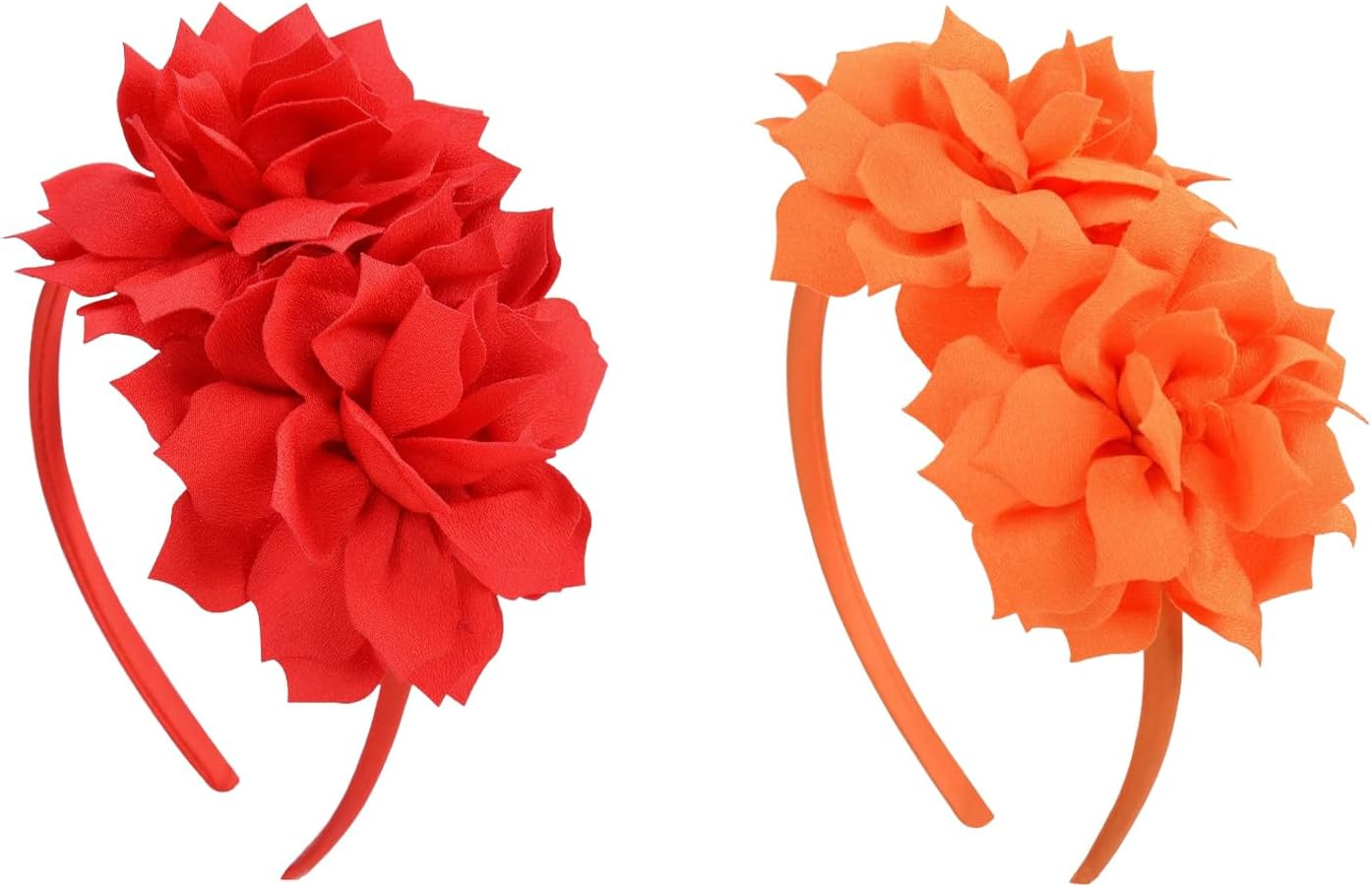 2 Pieces Artificial Flower Headbands Vintage Headband Fascinator for Women Hair Bands Solid Color Hair Accessories for Cocktail Tea Party Hat Decoration (Orange and Red) image number 5