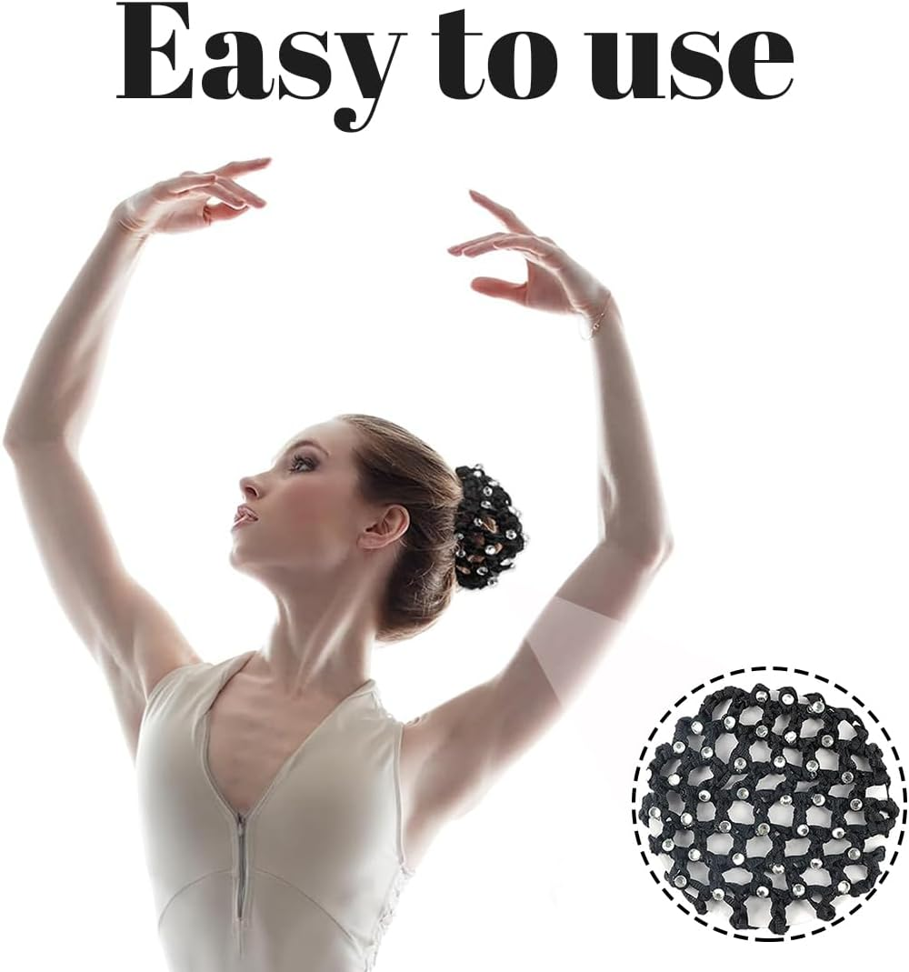 AFCJLTO Pack of 4 Net for Hair, Ballet Bun Net, Hair Nets Hairstyles, Hair Net, Bun Net Hair Net, Bun Ballet Girls, Bun Glitter, Suitable for Women and Girls (Black, White) image number 1