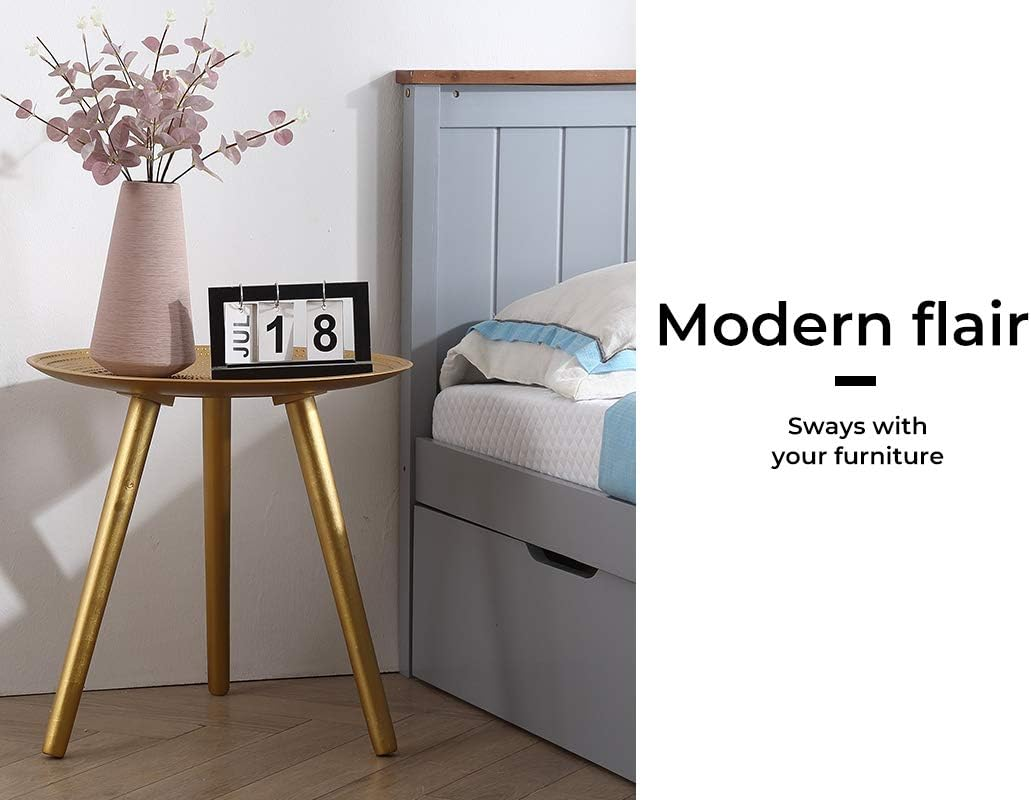 LEVEDE round Side Table, Small End Table, Antique Coffee Tables, 3 Legged Bedside Table, Corner Plant Stand for Living Room, Bedroom, Office, Balcony, Cafe (49 X 48Cm, Gold) image number 4