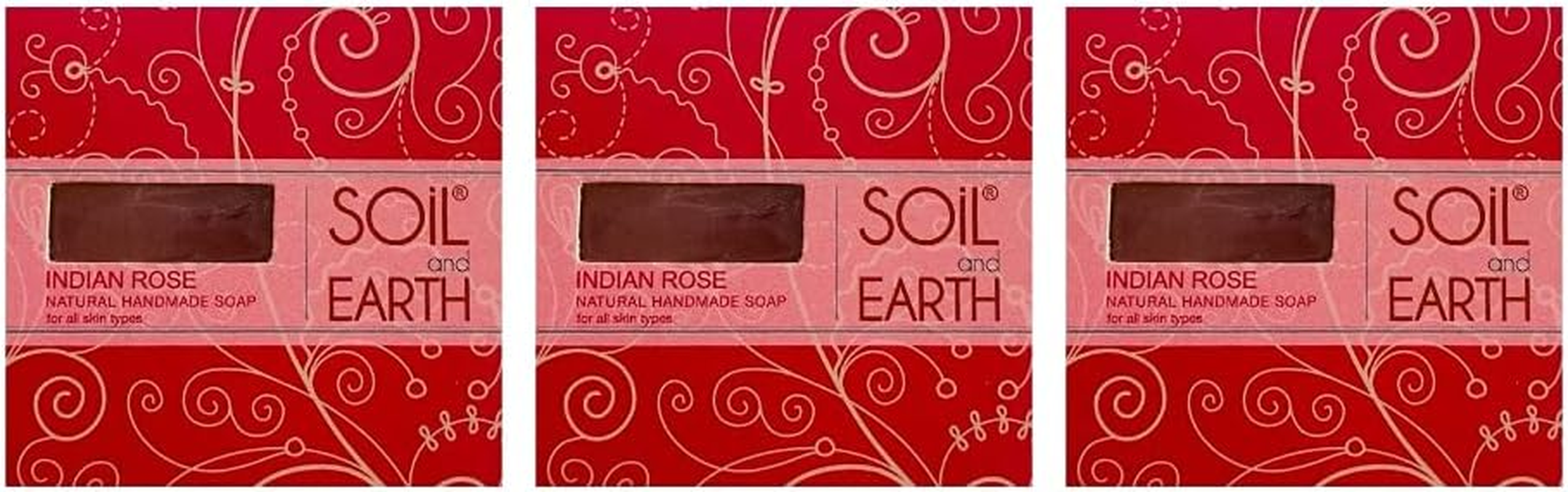 SOIL and EARTH HANDMADE NATURAL SOAPS (INDIAN ROSE)_3 X 125 Gm/ 4.4 Oz.
