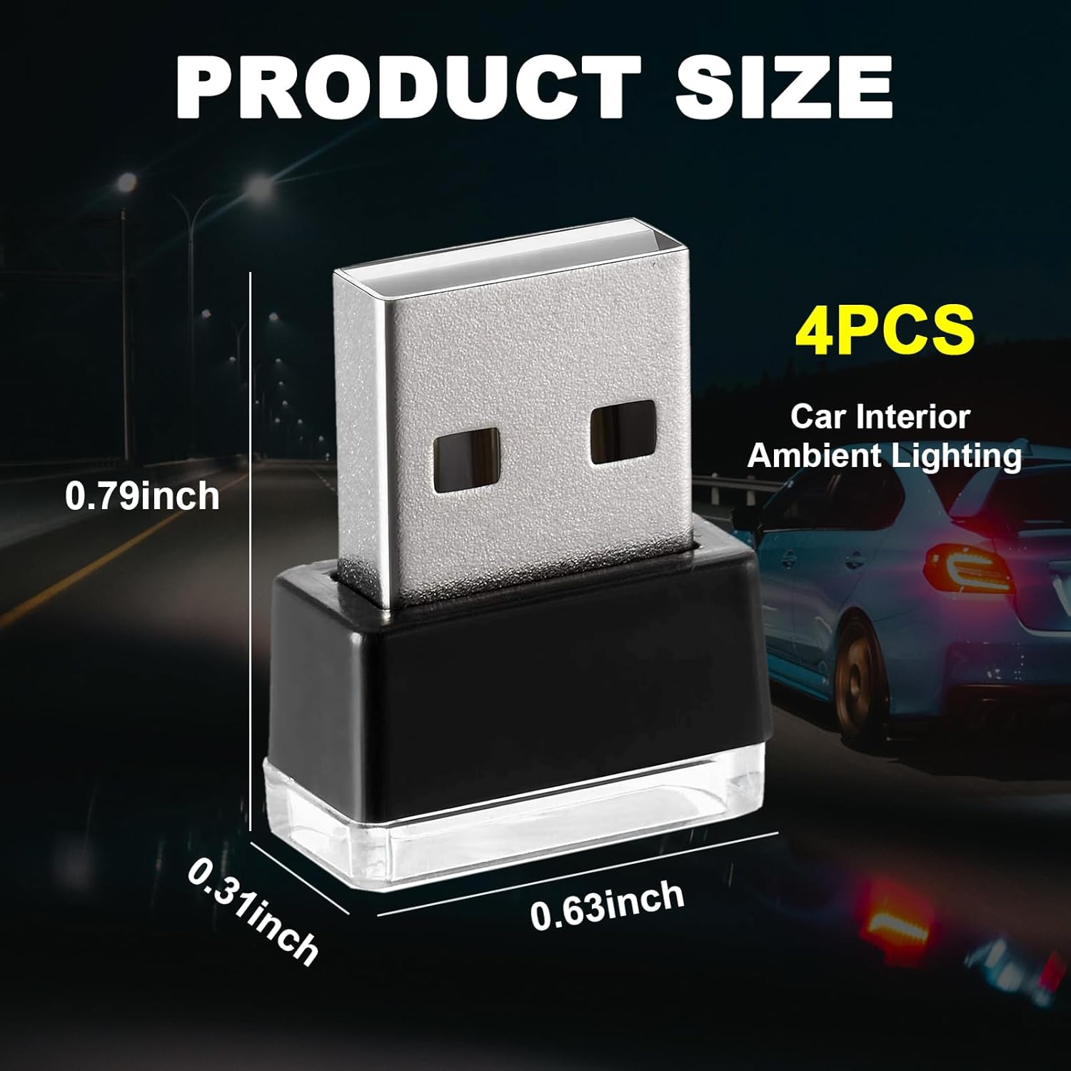 Ziciner 4 PCS USB LED Car Interior Atmosphere Lamp, Portable Mini LED Night Light, Plug-In USB Interface Trunk Ambient Lighting Kit, Universal Car Interior Accessories (Green) image number 3